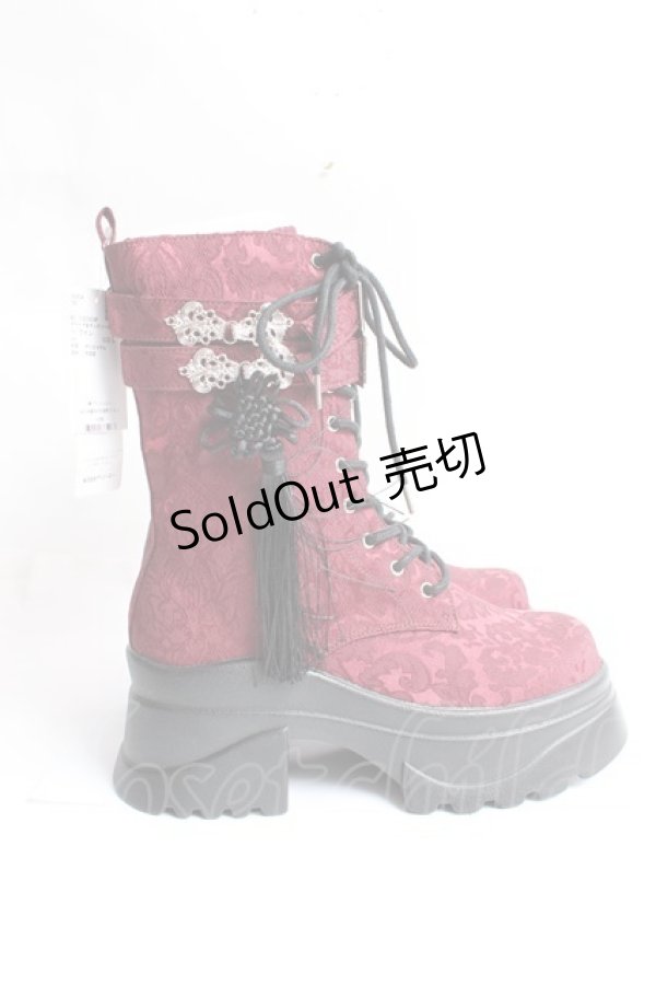 画像4: axes femme POETIQUE / チャイナ釦タンクソールブーツ L ワイン Y-25-11-15-049-AX-SH-SZ-ZY (4)