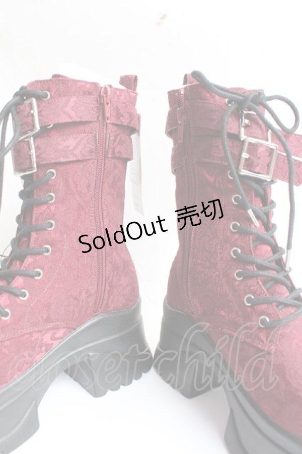 画像5: axes femme POETIQUE / チャイナ釦タンクソールブーツ L ワイン Y-25-11-15-049-AX-SH-SZ-ZY (5)