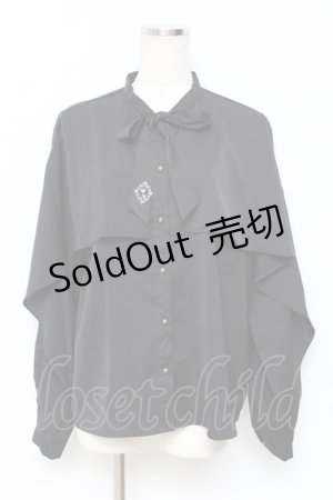 画像: axes femme / ケープ風ボウタイブラウス  黒 Y-25-11-15-055-AX-BL-SZ-ZY