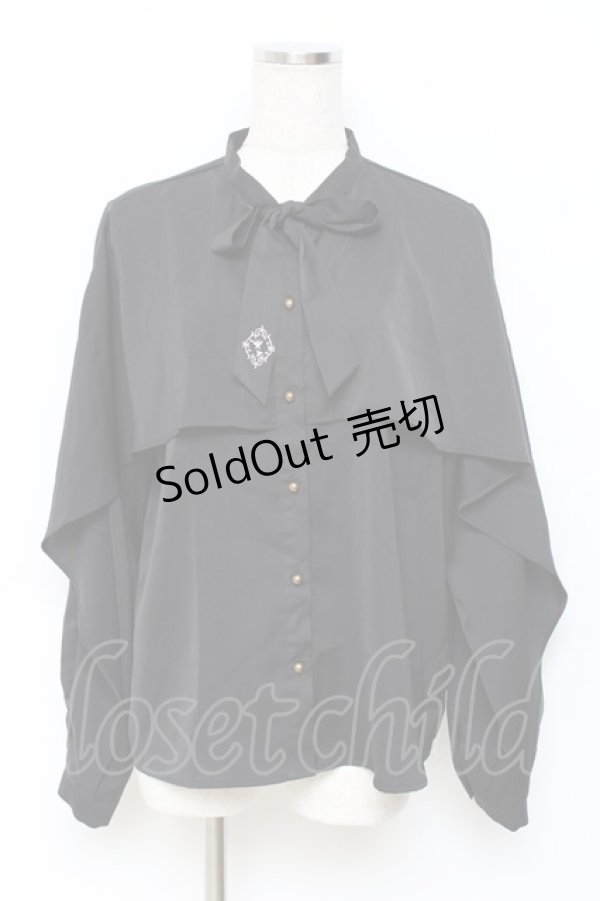 画像1: axes femme / ケープ風ボウタイブラウス  黒 Y-25-11-15-055-AX-BL-SZ-ZY (1)