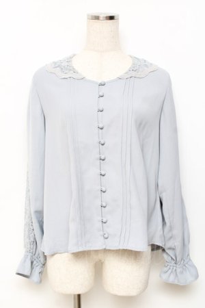 画像: an another angelus / レース襟ピンタックブラウス  サックス Y-25-11-15-060-CA-BL-SZ-ZY