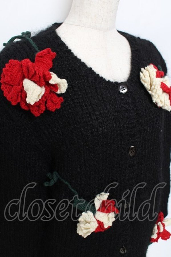 画像3: INGEBORG / カーネーションモチーフのニットカーディガン F 黒 Y-25-11-15-085-LO-TO-SZ-ZY (3)