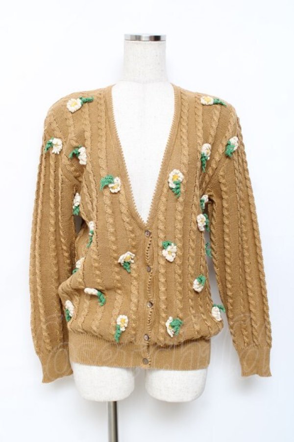 画像1: PINK HOUSE / ひな菊モチーフ付きニットカーディガン F ブラウン Y-25-11-15-086-LO-TO-SZ-ZY (1)