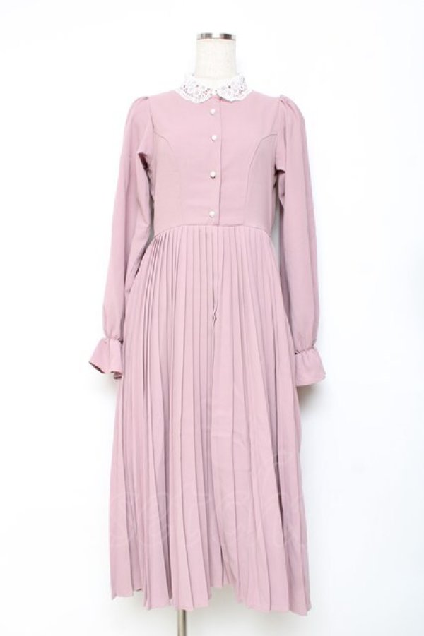 画像1: m petit by misako / AM*レースエリプリーツワンピース S 中桃 Y-25-11-15-093-LO-OP-SZ-ZY (1)