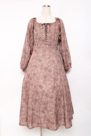 画像: an another angelus / フロントレースアップペイズリーフラワーワンピース  ブラウン Y-25-11-15-097-CA-OP-SZ-ZY