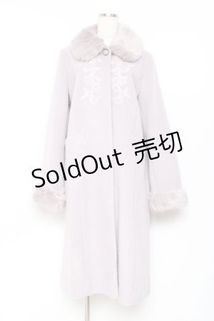 画像: axes femme / ファー襟フロント刺繍ロングコート  ラベンダー Y-25-11-15-114-AX-CO-SZ-ZY