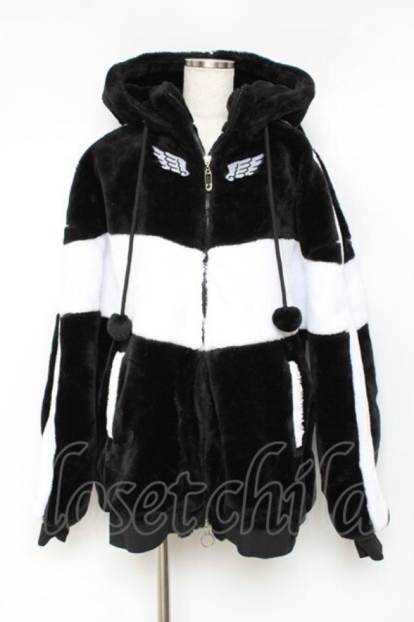 画像1: LISTEN FLAVOR / うさ耳天使のファーブルゾン  白黒 Y-25-11-15-115-PU-CO-SZ-ZI (1)