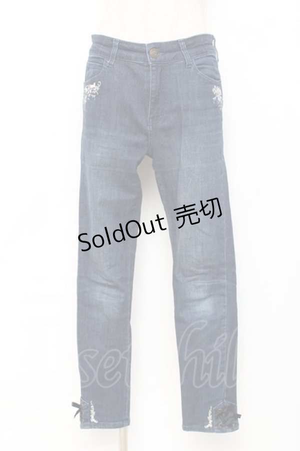 画像1: axes femme / 猫×時計刺繍デニムパンツ  デニム Y-25-11-15-119-AX-PA-SZ-ZY (1)