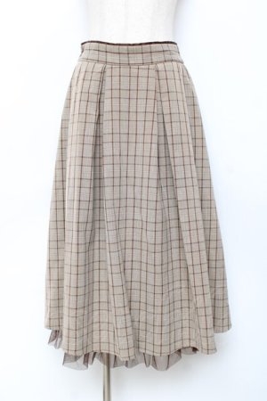 画像: axes femme / チェック柄バッスル風スカート  ブラウン Y-25-11-15-132-AX-SK-SZ-ZY