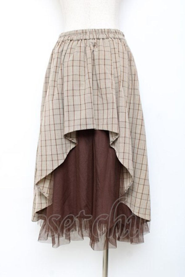画像2: axes femme / チェック柄バッスル風スカート  ブラウン Y-25-11-15-132-AX-SK-SZ-ZI (2)