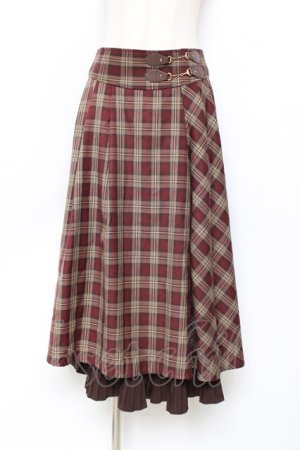 画像: axes femme / 裾プリーツチェック柄スカート  ブラウン Y-25-11-15-134-AX-SK-SZ-ZY