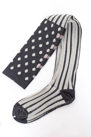 画像: Emily Temple cute / ドットストライプオーバーニーソックス   Y-25-11-15-021-ET-ZA-SZ-ZY