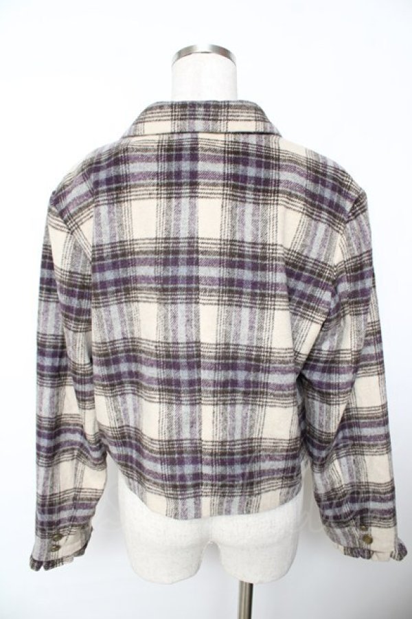画像2: axes femme POETIQUE / 【タグ付き】起毛チェックショートジャケット M アイボリー?パープル?グレー Y-25-11-21-067-AX-JA-IG-ZI (2)