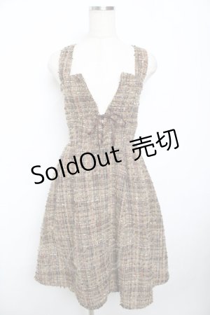 画像: axes femme POETIQUE / ツイードレースアップワンピース M 茶 Y-25-11-21-074-AX-OP-SZ-ZY