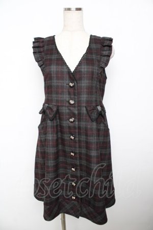 画像: axes femme / チェック柄リボンジャンドレ  ワイン Y-25-11-21-081-AX-OP-SZ-ZY