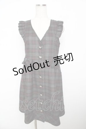 画像: axes femme / チェック柄リボンジャンドレ  ワイン Y-25-11-21-081-AX-OP-SZ-ZY