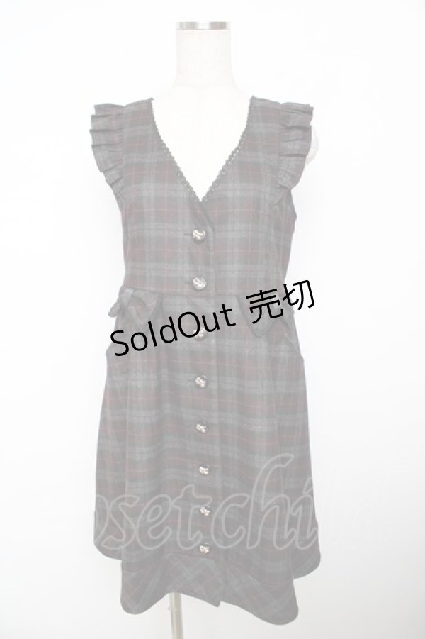 画像1: axes femme / チェック柄リボンジャンドレ  ワイン Y-25-11-21-081-AX-OP-SZ-ZY (1)