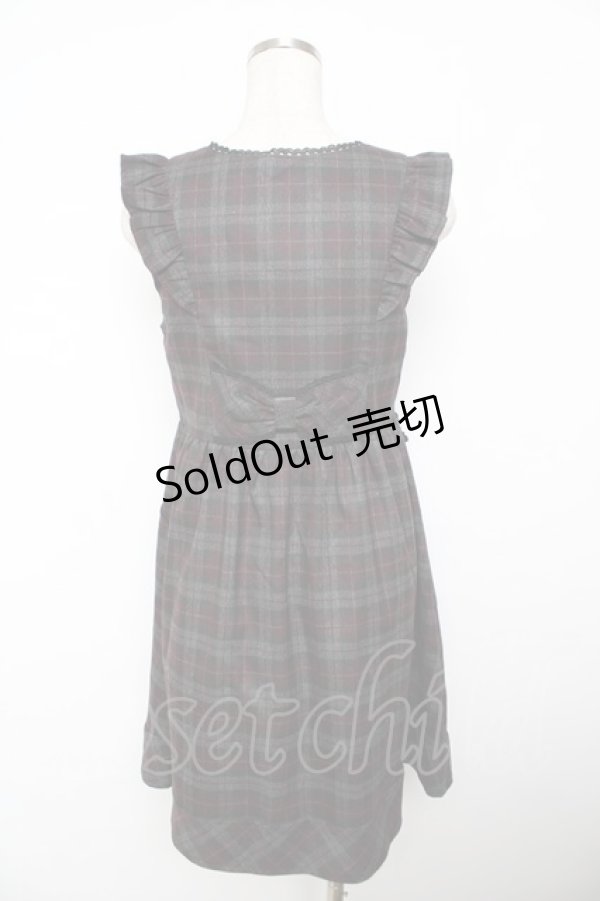 画像2: axes femme / チェック柄リボンジャンドレ  ワイン Y-25-11-21-081-AX-OP-SZ-ZY (2)