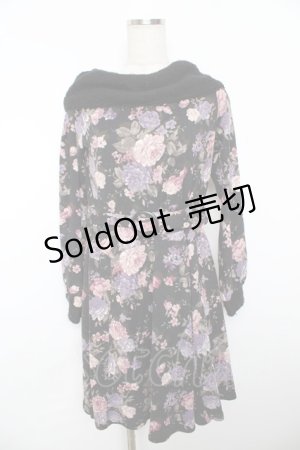 画像: axes femme / 総花柄リブ使いカットチュニ  黒 Y-25-11-21-084-AX-OP-SZ-ZY