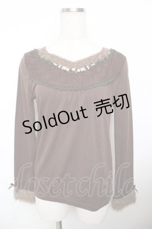 画像: axes femme / パール装飾カットソー  ブラウン Y-25-11-21-010-AX-TO-SZ-ZY