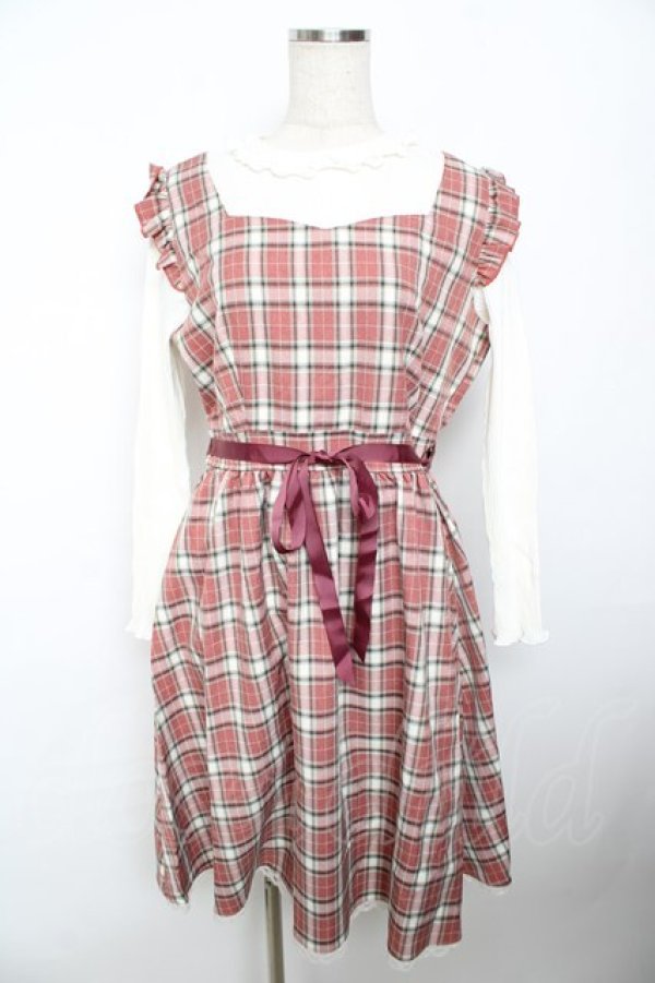 画像1: axes femme POETIQUE / チェック×カットソー切替ワンピース M ピンク Y-25-11-21-101-AX-OP-SZ-ZS (1)