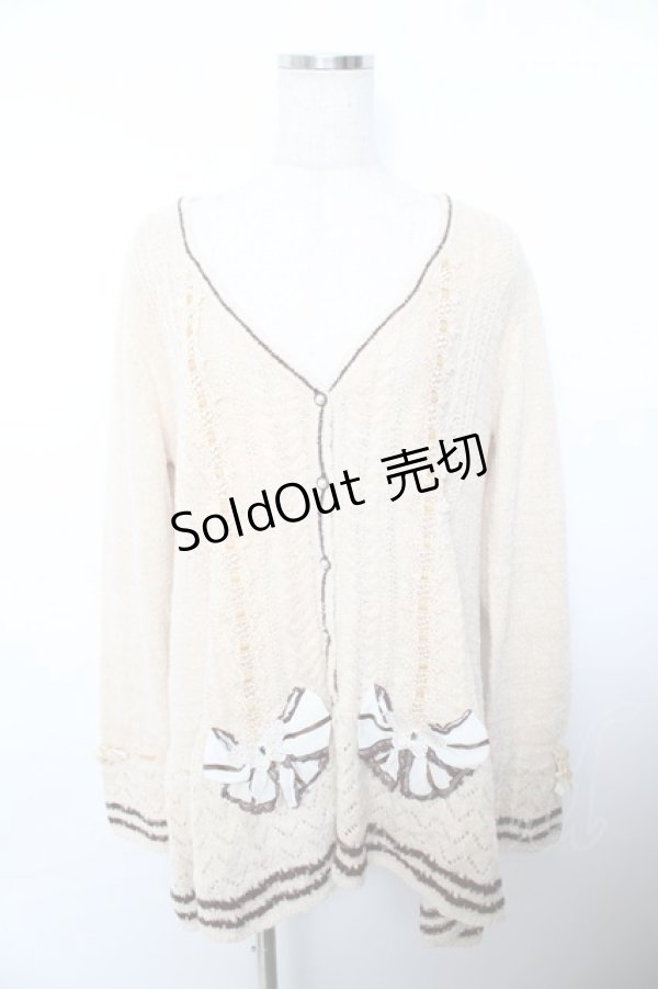 画像1: axes femme / リボン×バイカラーニットカーデ M 生成り Y-25-11-21-046-AX-TO-SZ-ZY (1)