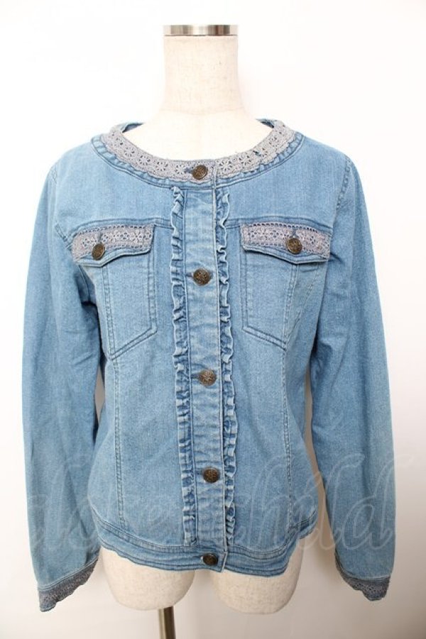 画像1: axes femme / ノーカラーデニムジャケット M ウォッシュ Y-25-11-21-049-AX-JA-SZ-ZI (1)