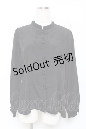 画像: axes femme POETIQUE / チャイナボタン長袖シアーブラウス M 黒 Y-25-11-22-083-AX-BL-SZ-ZY