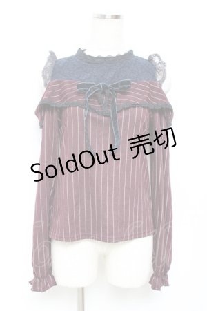 画像: axes femme POETIQUE / ストライプオフショルトップス M ワイン Y-25-11-22-089-AX-TO-SZ-ZI