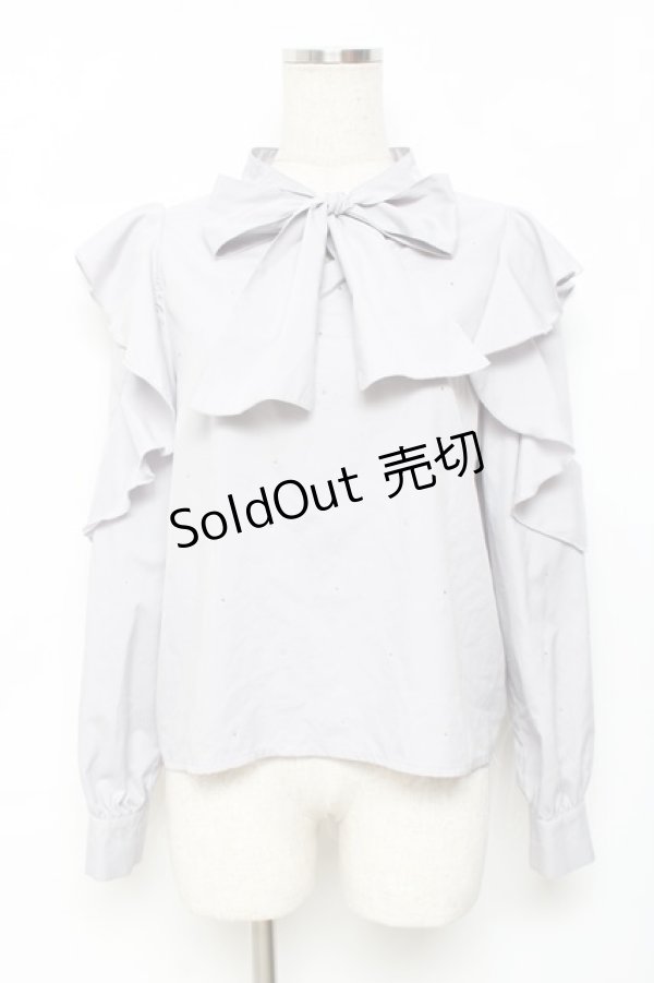 画像1: evelyn / ラインストーンリボンブラウス  グレー Y-25-11-22-094-LO-BL-SZ-ZY (1)