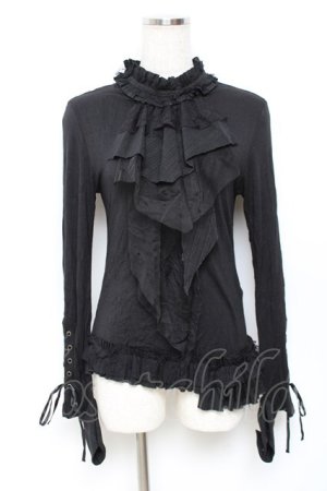 画像: GRAMM / スタンドカラーレースジャボ風カットソー  黒 Y-25-11-22-106-HN-TO-SZ-ZY