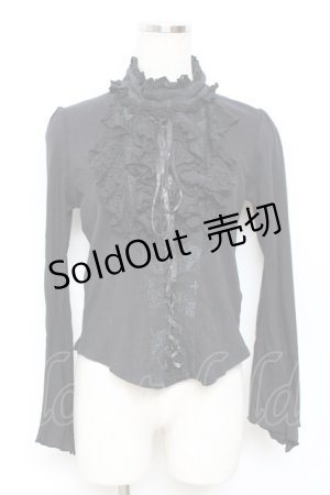 画像: h.naoto Blood / プリント入編み上げフリルカットソー  黒 Y-25-11-22-108-HN-TO-SZ-ZS