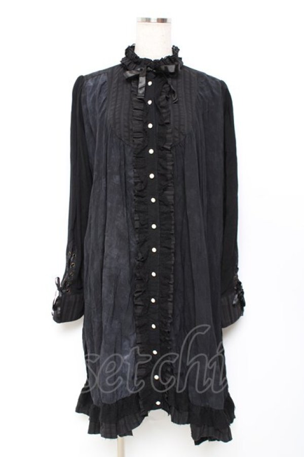 画像1: GRAMM / プリントシャツワンピース  黒 Y-25-11-22-109-HN-OP-SZ-ZY (1)