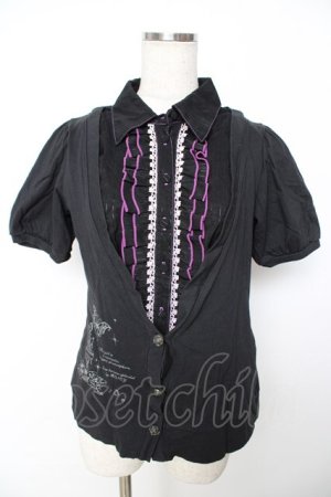 画像: HONEY / レイヤード風ブラウス  黒 Y-25-11-22-114-HN-TO-SZ-ZY