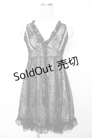 画像: HONEY / ドットシフォン重ねバタフライptワンピース  黒×ラベンダー Y-25-11-22-115-HN-OP-SZ-ZY