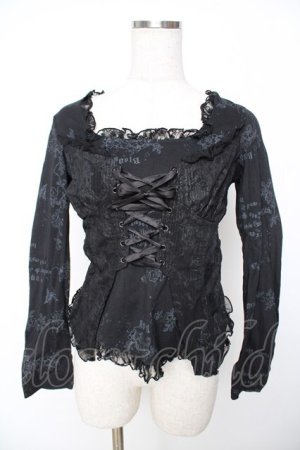 画像: h.naoto Blood / レースアップフリルptレイヤード風トップス  黒 Y-25-11-22-116-HN-TO-SZ-ZY