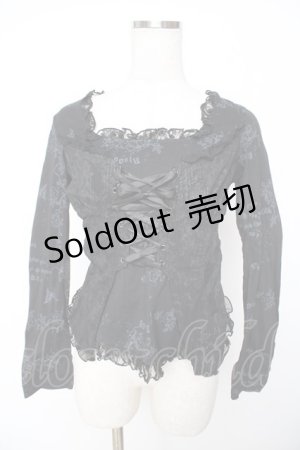 画像: h.naoto Blood / レースアップフリルptレイヤード風トップス  黒 Y-25-11-22-116-HN-TO-SZ-ZS