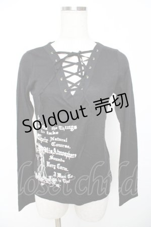 画像: PEACE NOW / レースアップpt入りニットソー M 黒 Y-25-11-22-118-PU-TO-SZ-ZY