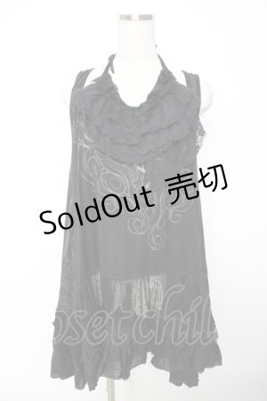 画像: GRAMM / プリント入レイヤード風ワンピース  黒 Y-25-11-22-120-HN-OP-SZ-ZY