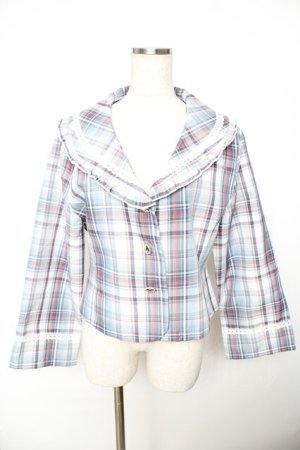 画像: Virally / 星名桜子 チェックフリルジャケット LL サックス Y-25-11-22-125-LO-JA-SZ-ZY