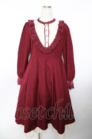 画像: axes femme / ブローチ付ブロッキングワンピース M ワイン Y-25-11-22-143-AX-OP-SZ-ZY