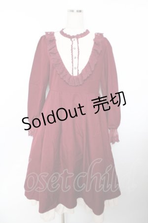 画像: axes femme / ブローチ付ブロッキングワンピース M ワイン Y-25-11-22-143-AX-OP-SZ-ZY