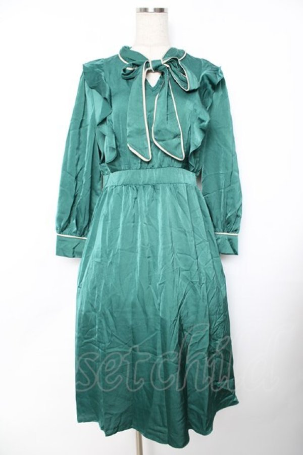 画像1: axes femme / 配色パイピングボウタイワンピース F グリーン Y-25-11-22-147-AX-OP-SZ-ZI (1)