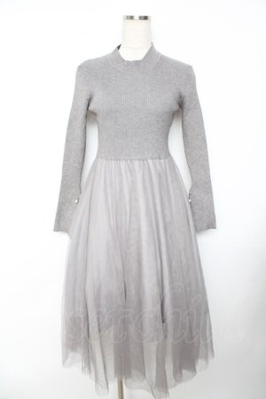 画像: axes femme / チュールドッキングニットワンピース M グレー Y-25-11-22-149-AX-OP-SZ-ZY