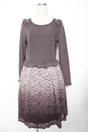 画像: axes femme / レースドッキングワンピース M 茶 Y-25-11-22-150-AX-OP-SZ-ZY