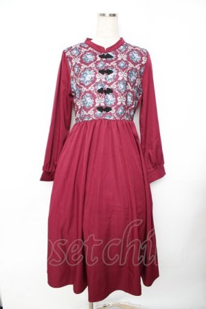 画像: axes femme / チャイナ釦薔薇柄切替ワンピース F 赤 Y-25-11-22-154-AX-OP-SZ-ZY