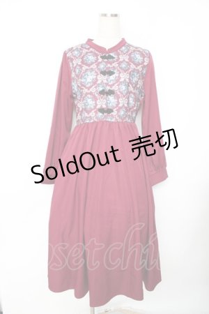 画像: axes femme / チャイナ釦薔薇柄切替ワンピース F 赤 Y-25-11-22-154-AX-OP-SZ-ZY