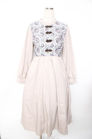 画像: axes femme / チャイナ釦薔薇柄切替ワンピース F ベージュ Y-25-11-22-155-AX-OP-SZ-ZY