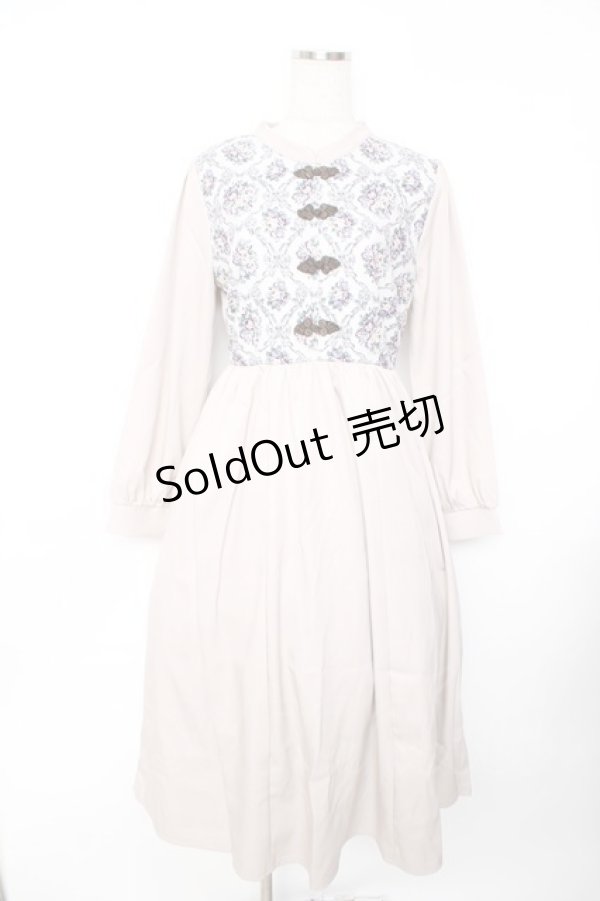 画像1: axes femme / チャイナ釦薔薇柄切替ワンピース F ベージュ Y-25-11-22-155-AX-OP-SZ-ZY (1)