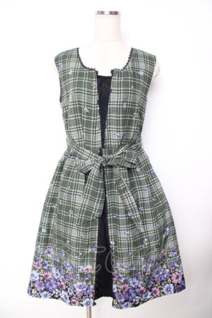 画像: axes femme / チェック×花柄ワンピース M グリーン Y-25-11-22-173-AX-OP-SZ-ZY